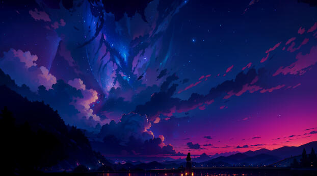 Amazing Purple Sky Cool Night Wallpaper 2500x900 Resolution