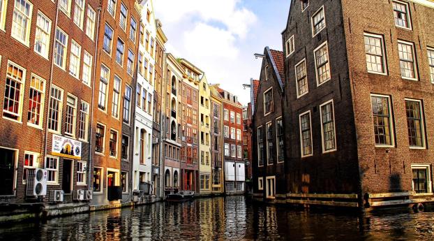 amsterdam, venetian canal, houses Wallpaper 2560x1080 Resolution