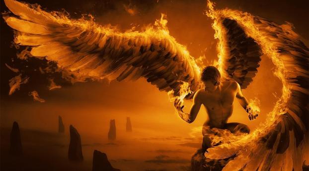 angel, wings, fire Wallpaper 1125x243 Resolution