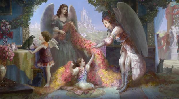 angels, family, home Wallpaper 1600x900 Resolution
