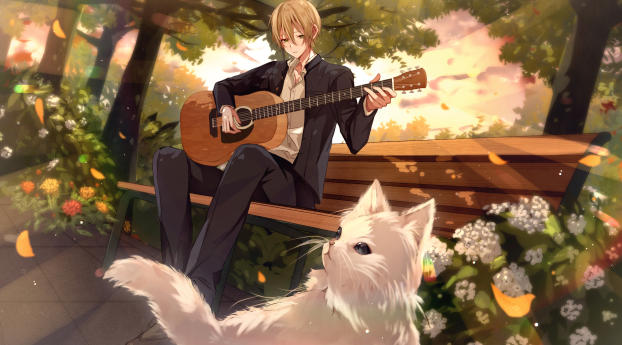 Anime Boy Playing Guitar Wallpaper 3840x216 Resolution