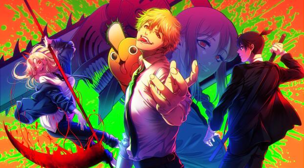 Anime Chainsaw Man 4k Colorful Poster Wallpaper 1080x1920 Resolution