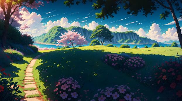 Anime Field 4k Anime Landscape Wallpaper 1200x2040 Resolution