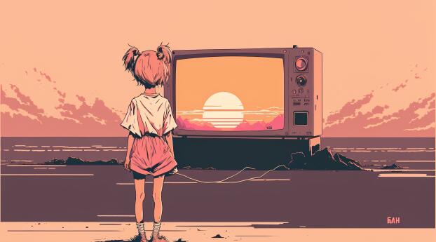 Anime Girl 4k Watching Landscape Wallpaper 2500x900 Resolution