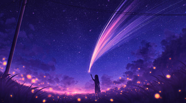 Anime Girl and Cool Starry Sky Wallpaper 1080x2280 Resolution