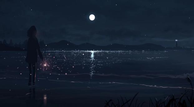 Anime Girl At Night Wallpaper 640x1136 Resolution