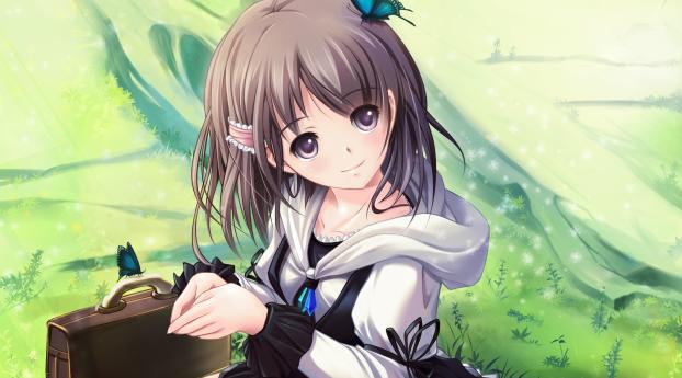 anime, girl, grass Wallpaper 2932x2932 Resolution
