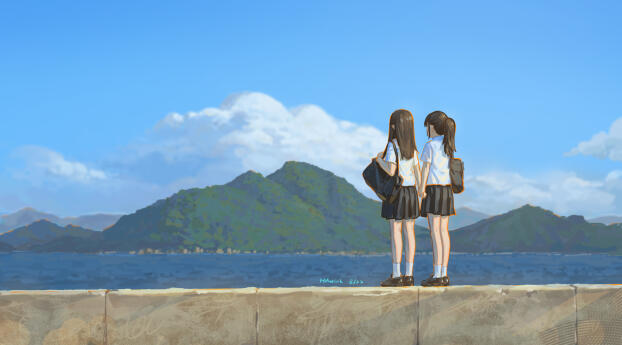 Anime Girl HD Friendship Art Wallpaper 1440x3160 Resolution