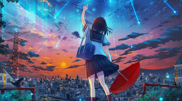 Anime Girl HD Night Fun Wallpaper