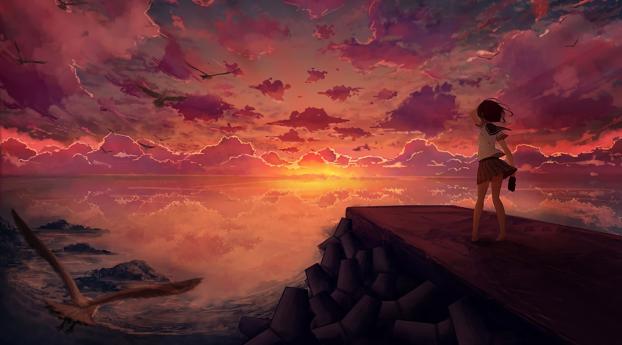 Anime Girl Looking at Sky Wallpaper
