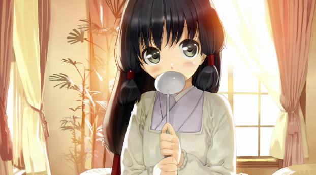 anime, girl, spoon Wallpaper 2160x3840 Resolution