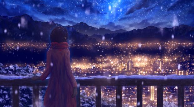 Anime Girl Standing Alone in Snow Wallpaper 1920x1080 Resolution