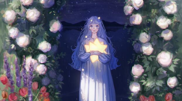 Anime Girl with Stars Wallpaper 360x330 Resolution