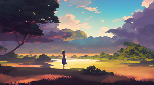 Anime Girls Colorful World HD AI Art Adventure Wallpaper 540x960 Resolution