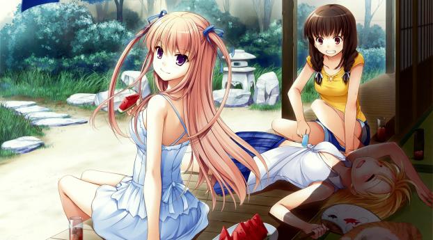 anime, girls, friends Wallpaper 1024x768 Resolution
