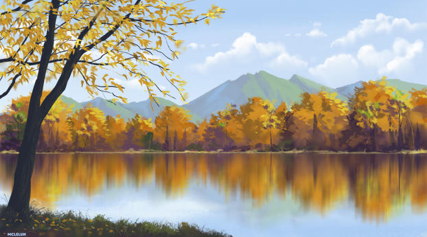 Anime Lake Wallpaper 1440x2560 Resolution
