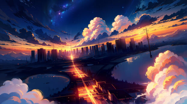 Anime Landscape HD AI City Wallpaper 2778x1284 Resolution
