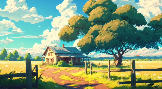 5120x1440 Anime Landscape HD Farm 5120x1440 Resolution Wallpaper, HD Artist 4K  Wallpapers, Images, Photos and Background - Wallpapers Den