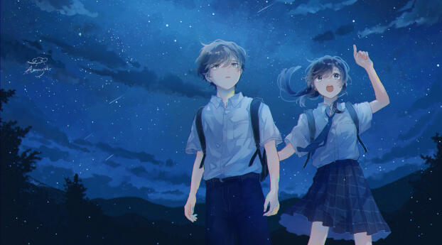 Anime School Couple HD Wallpaper
