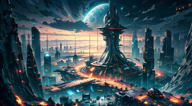 Anime Sci Fi City Built By AI Tech 2023 Wallpaper