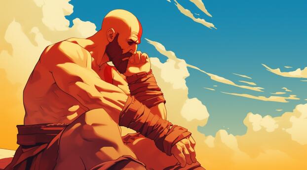 Anime-Style Kratos Digital Wallpaper
