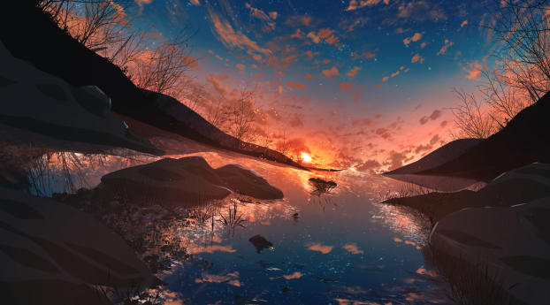 Anime Sunset Original Art Wallpaper 1440x2960 Resolution