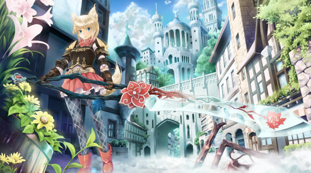 anime, sword, city Wallpaper 480x800 Resolution