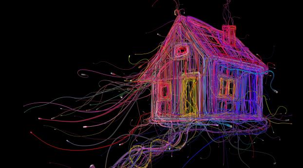 Artistic Colourful House Wallpaper 3540x1080 Resolution