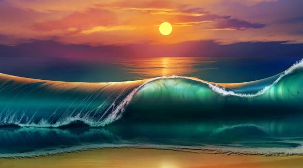 Artistic Digital Wave HD Sunset Wallpaper
