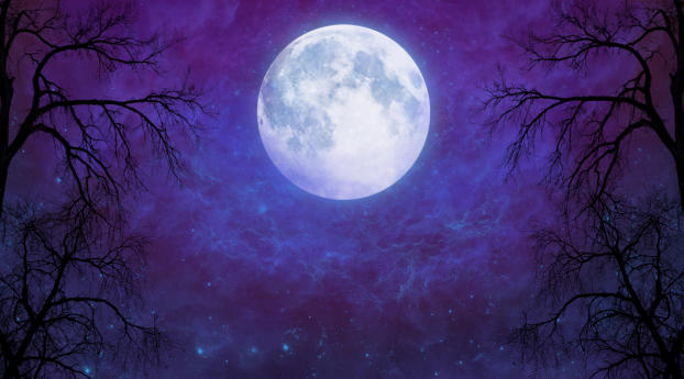 Artistic Full Moon in Starry Night Sky Wallpaper