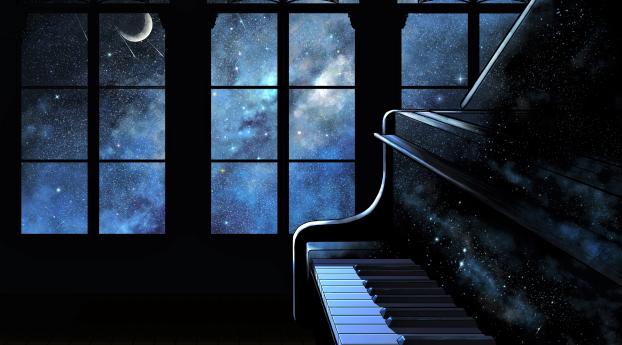 Artistic Night Sky and Moon through Window Wallpaper 4096x2768 Resolution