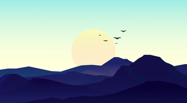 Artistic Sunrise 4k Blue Mountains Wallpaper 1080x224 Resolution