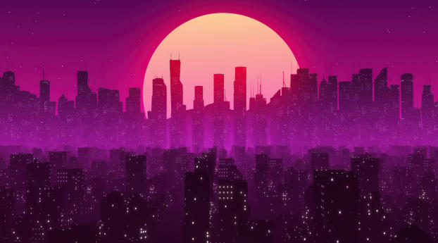 Artistic Synthwave HD City Wallpaper 1242x2688 Resolution