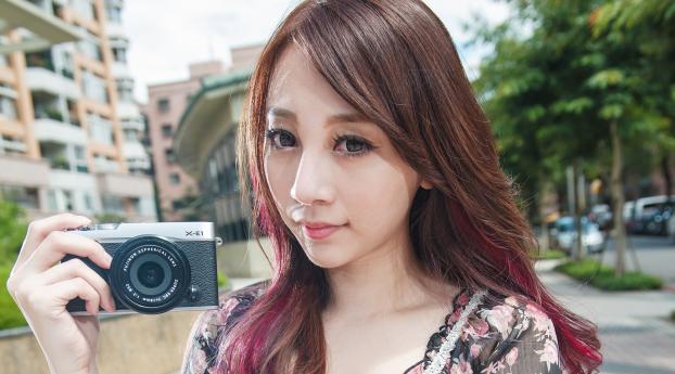 asian, girl, camera Wallpaper 1440x900 Resolution