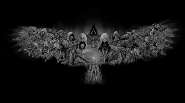 Assassin's Creed All Character Monochrome Wallpaper