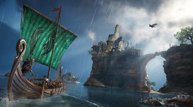 Assassins Creed Valhalla Ragnarok Battle Ship Wallpaper 2560x1024 Resolution