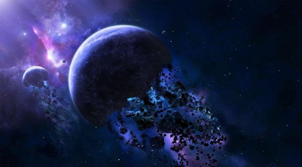 Asteroid Planet Explosion Wallpaper 2500x900 Resolution