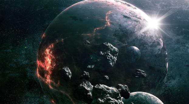 asteroids, planets, collision Wallpaper