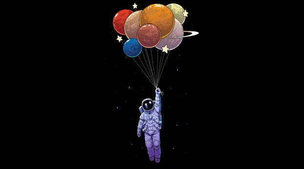 Astronaut Holding of Colorful Balloons Wallpaper 1920x1080 Resolution
