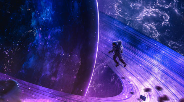 Astronaut Near Planetary Ring Wallpaper 319x720 Resolution