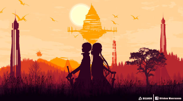 Asuna Yuuki & Kirito Cool Sword Art Online Wallpaper 1080x1620 Resolution