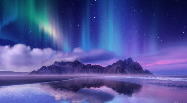 Aurora Borealis Near Sea Wallpaper 1440x3160 Resolution