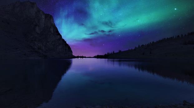 Aurora Borealis Northern Lights Over Mountain Lake Wallpaper 1440x2880 Resolution