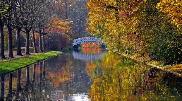 autumn, bridge, river Wallpaper 1440x900 Resolution
