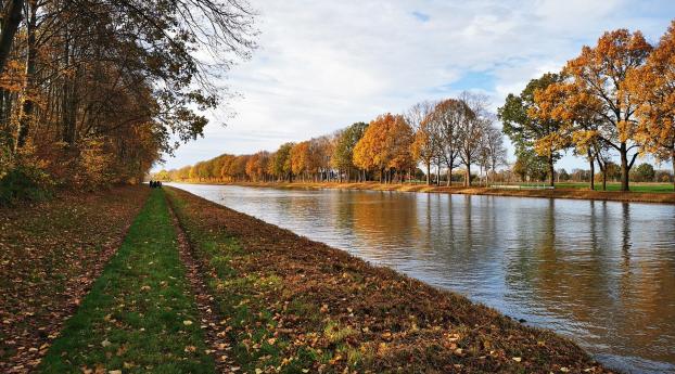 Autumn River HD Side Path Wallpaper 5000x5000 Resolution
