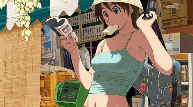 azuma kiyohiko, girl, ice cream Wallpaper 480x854 Resolution