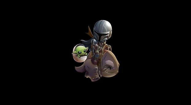 Baby Yoda and Mandalorian 4K Art Wallpaper 1080x2232 Resolution