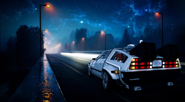 Back to the Future DeLorean Car Illustration Wallpaper 1440x2992 Resolution