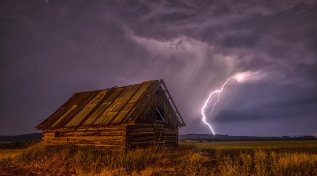 barn, lightning, sky Wallpaper 640x1136 Resolution