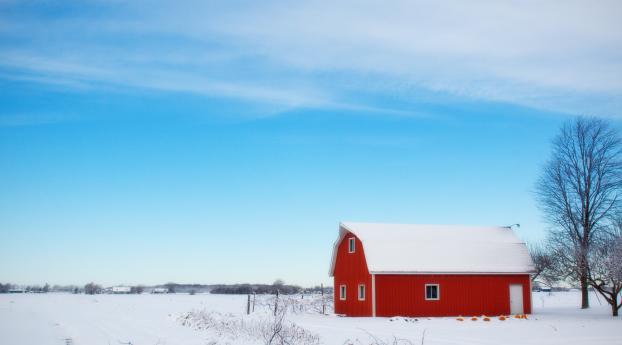 barn, winter, sky Wallpaper 1600x900 Resolution